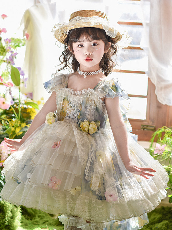 Girls Summer Wizard of Oz Lolita Princess Dress — Fluffy Puff Sleeveless Party Gown for Kids