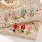 Rose Flower Enamel Stud Earrings — 304 Stainless Steel