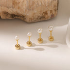 Mini Pearl Screw 304 Stainless Steel Stud Earrings — Real Gold Plated