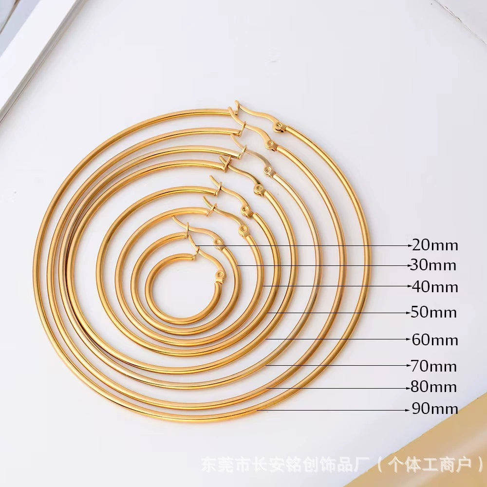 Classic Round Hoop Earrings — Stainless Steel Fashion Unisex Ear Cuff