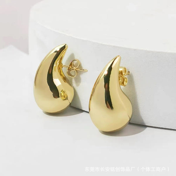 Solid Teardrop Stainless Steel Stud Earrings — Gold Plated