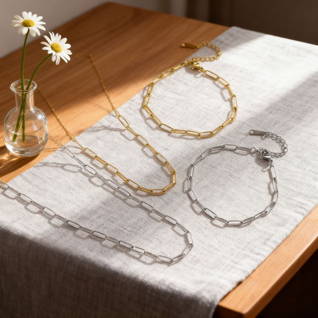 Paperclip Chain Bracelet and Necklace Set — 304 Stainless Steel Hip-Hop Punk