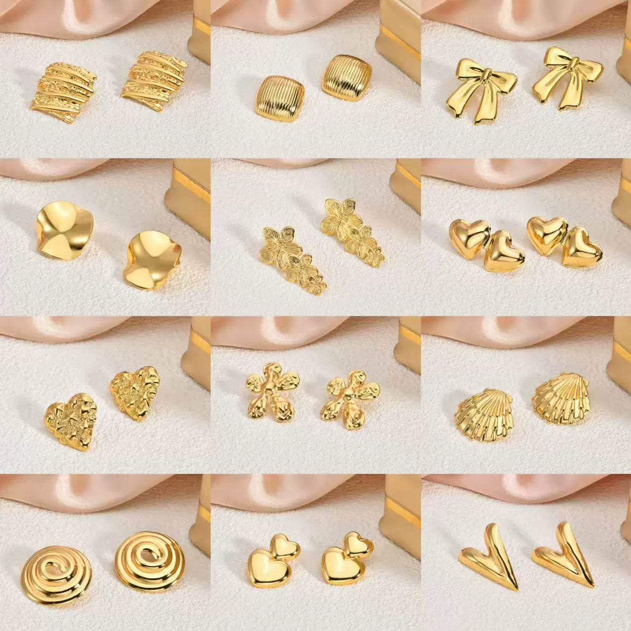 Fashion Oil-Pressed Stud Earrings — 18K Gold Plated Stainless Steel Minimalist Earrings