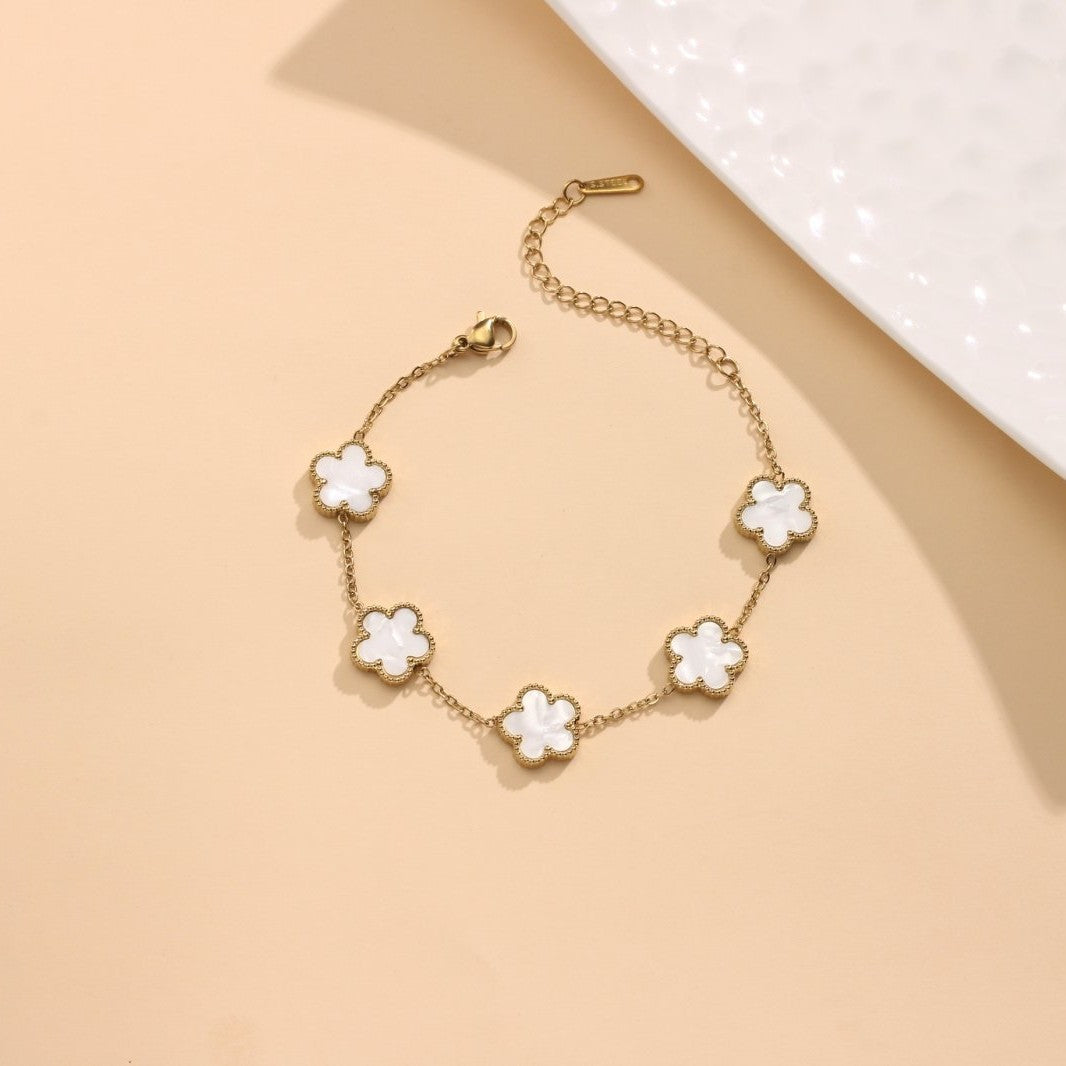 Five-Leaf Clover Stainless Steel Bracelet — 18K Gold Plated