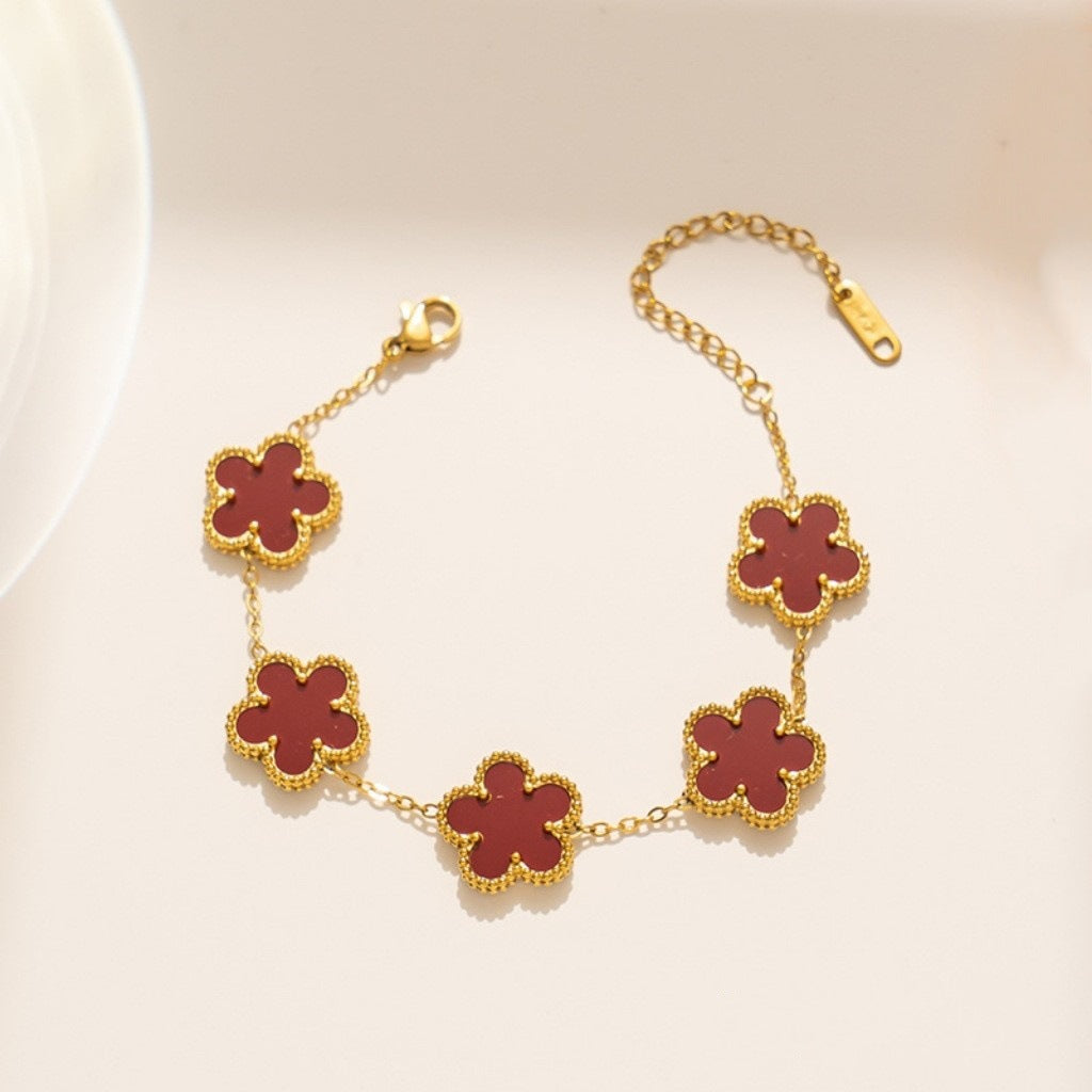 Five-Leaf Flower White Shell Bracelet — 18K Gold Plated Stainless Steel