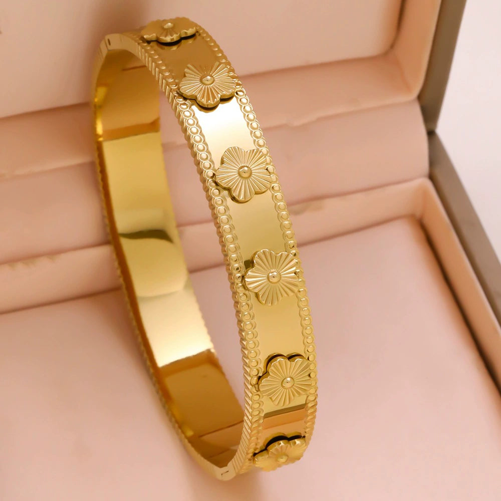 Titanium Steel Bangle Bracelet — 18K Gold Plated Fashion