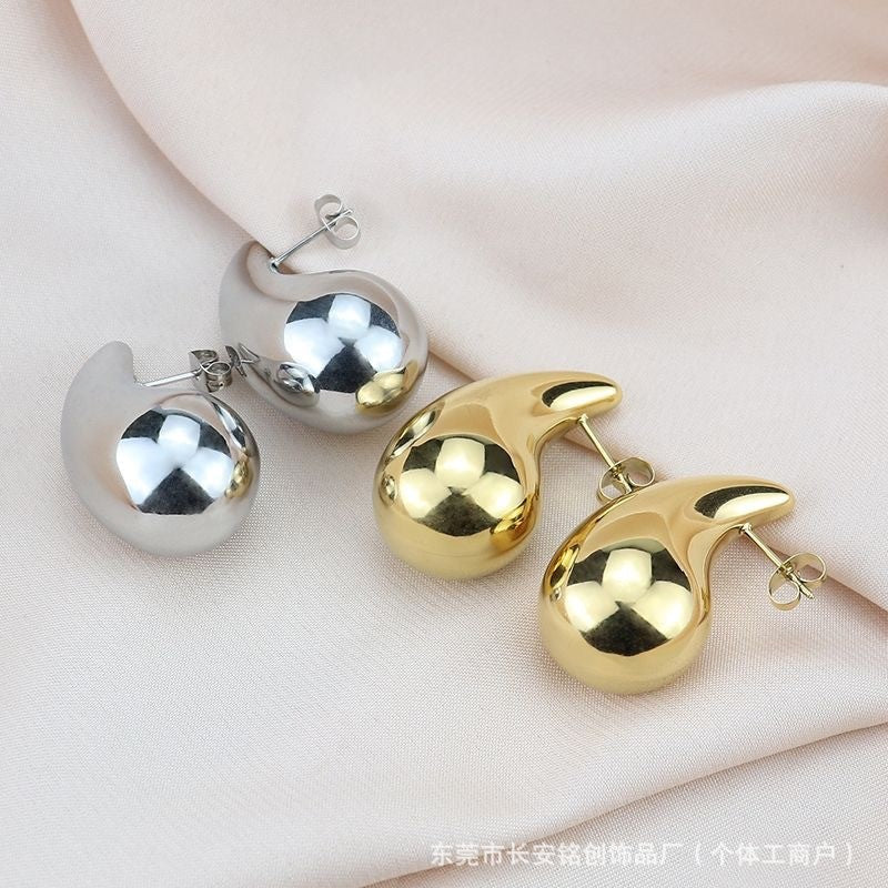 Solid Teardrop Stainless Steel Stud Earrings — Gold Plated