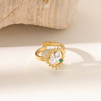 French Vintage Diamond Ring — Titanium Steel Open Band Gemstone