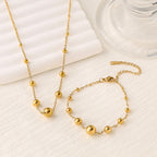 Round Bead Bracelet & Necklace Set — 18K Gold Plated Stainless Steel