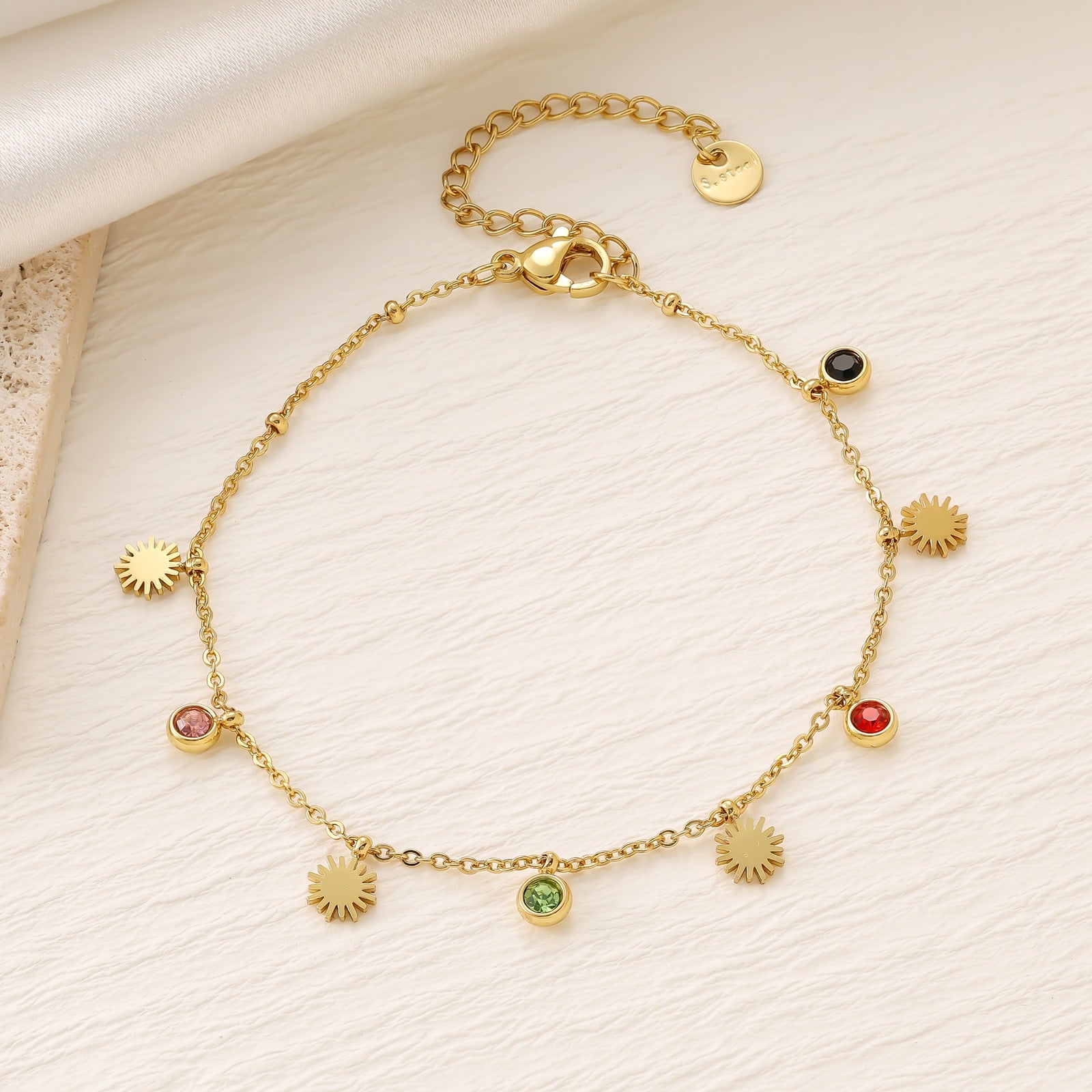 Colorful Zirconia Star Moon Heart Clover Bracelet — 18K Gold Plated Titanium Steel