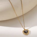 18K Gold Plated Cat Eye Heart Pendant Necklace — Stainless Steel