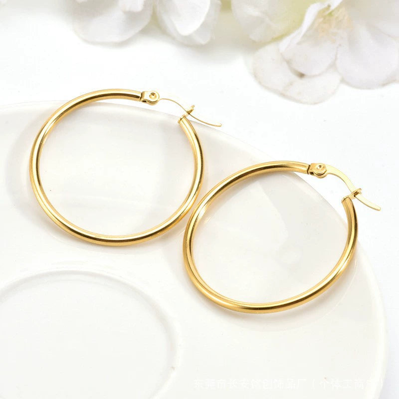 Classic Round Hoop Earrings — Stainless Steel Fashion Unisex Ear Cuff
