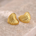 Heart Embossed Stud Earrings — 304 Stainless Steel Vintage