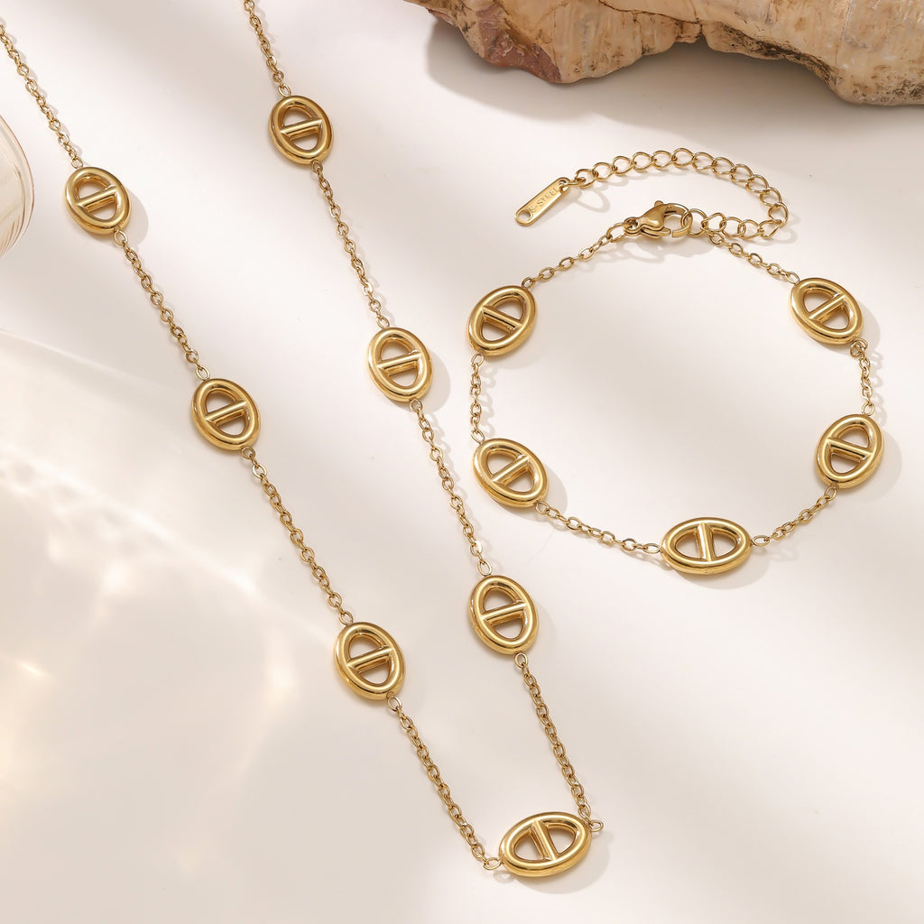 Titanium Steel Bracelet & Necklace Set — 18K Gold Plated Stainless Steel