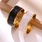 Black & White Enamel C-Shape Open Bangle — French Vintage