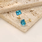 Geometric Zirconia Screw Stud Earrings — 304 Stainless Steel Gold Plated