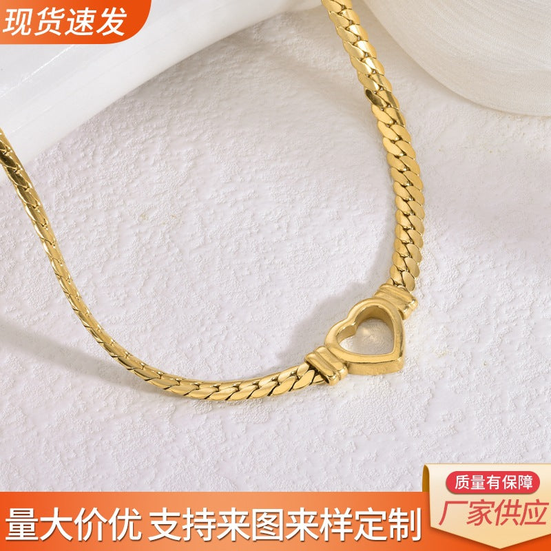 Gold Plated Cuban Chain Heart Necklace & Bracelet Set — Punk Hip-Hop Style