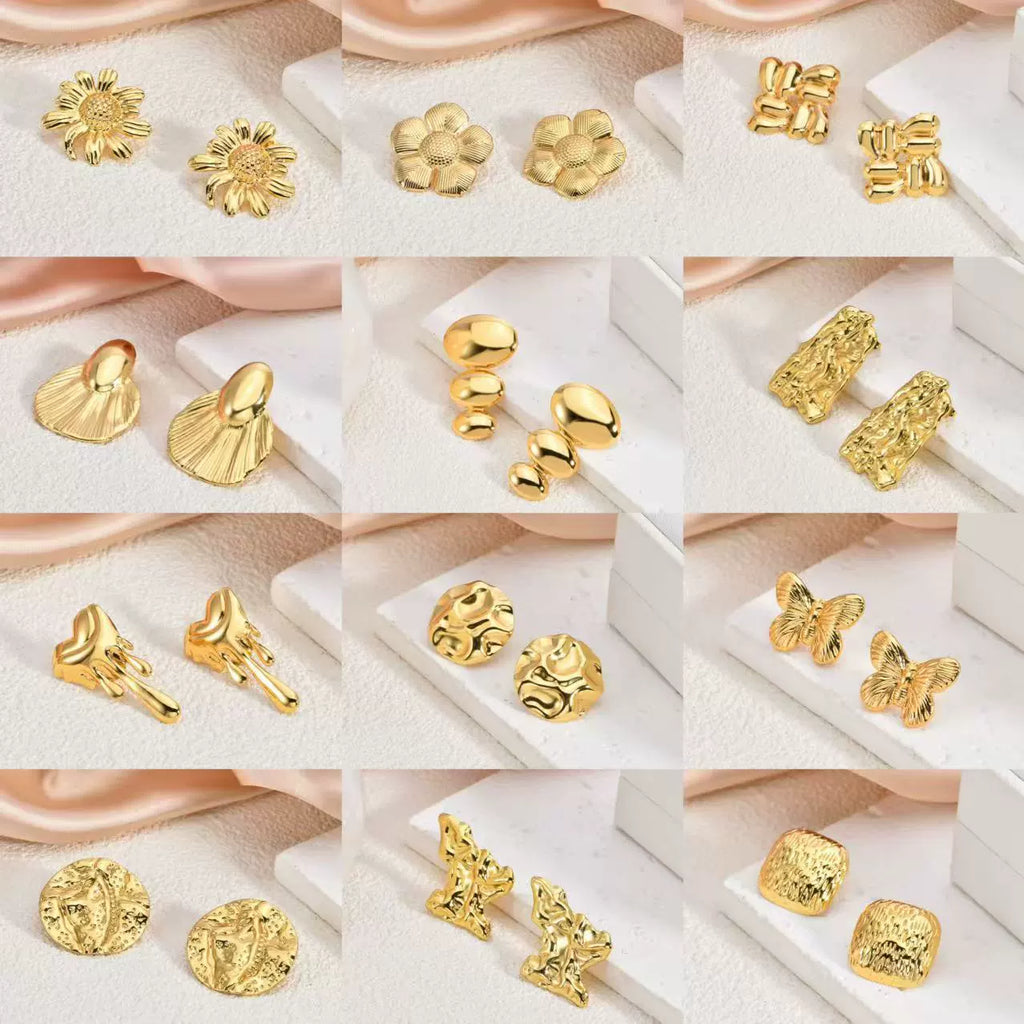 Geometric Irregular Stud Earrings — 18K Gold Plated Titanium Steel