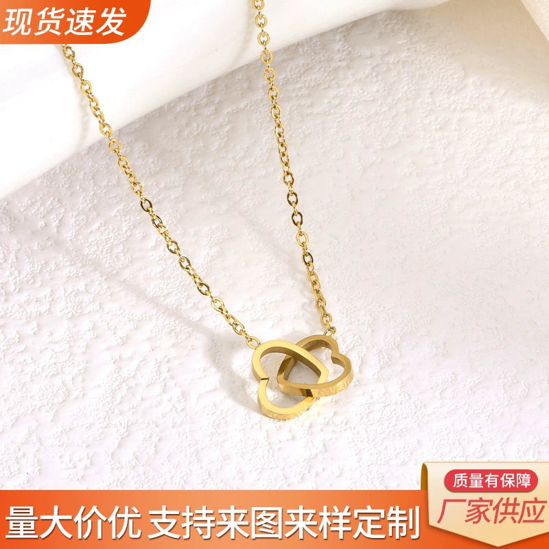 Heart Double Ring Necklace — Love Pendant Choker Chain