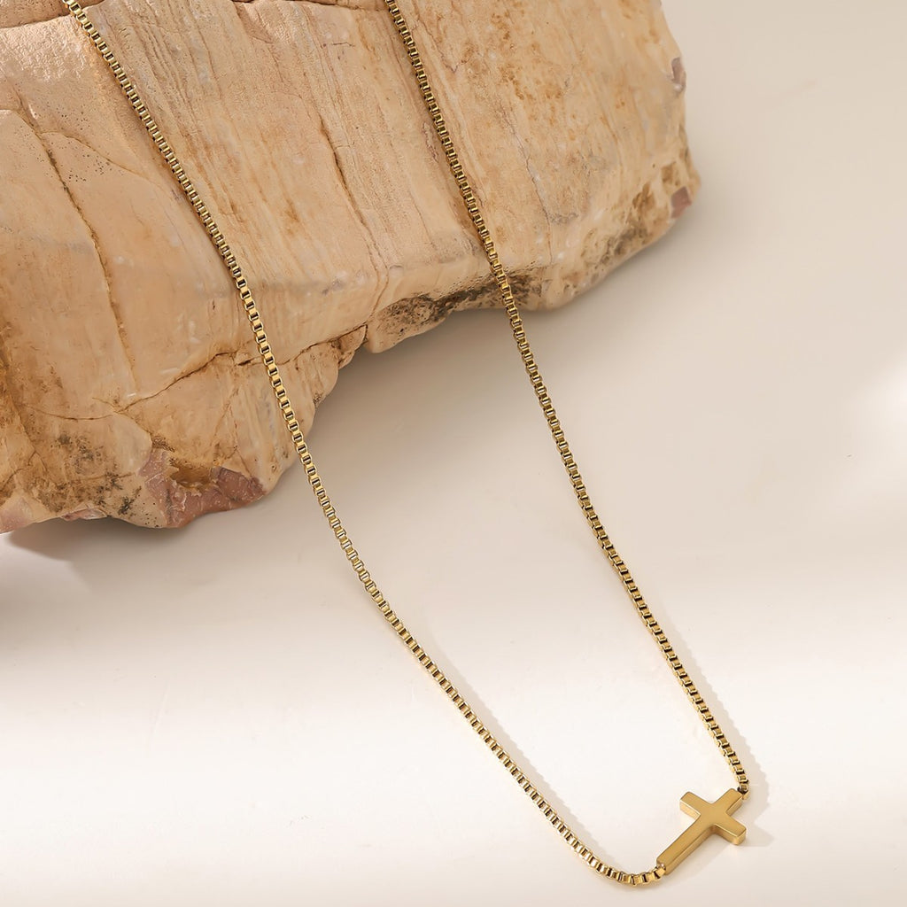 304 Stainless Steel Cross Necklace — Adjustable Box Chain
