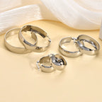 Round Minimalist Stainless Steel Earrings — Polished Wide Arc Metal Earrings