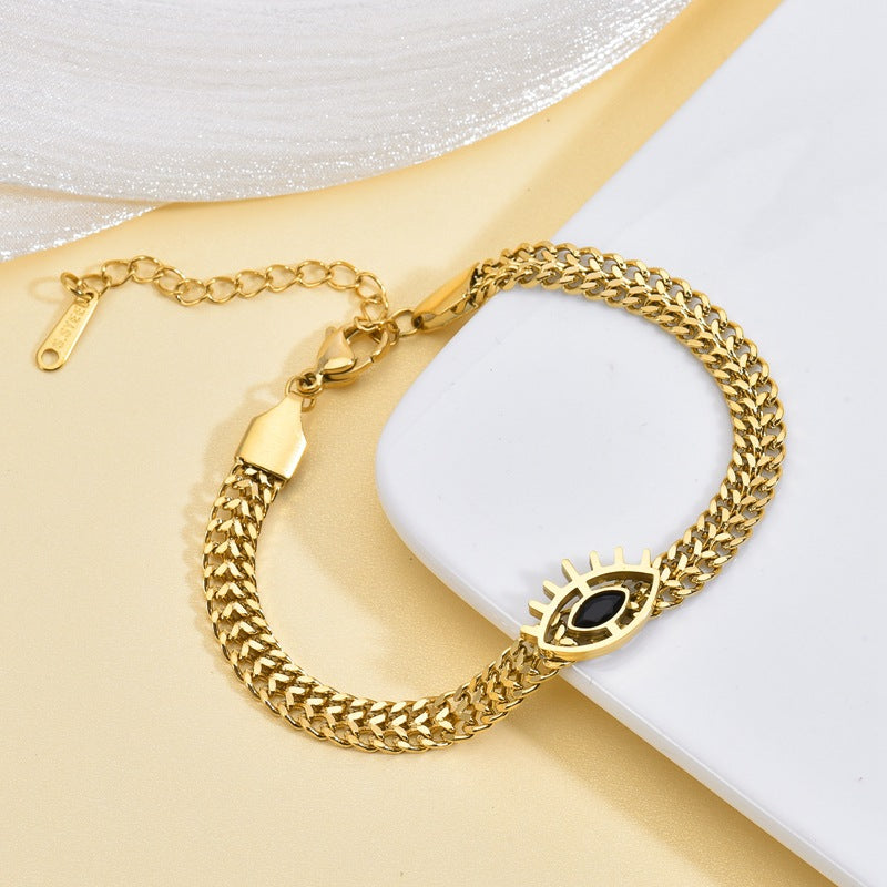 Gold Plated Evil Eye Bracelet & Necklace — Black Diamond Stainless Steel