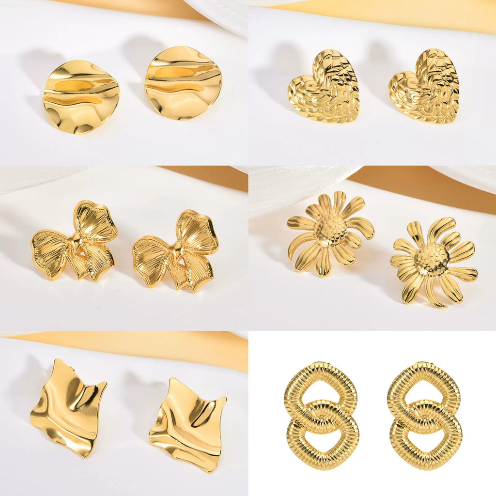 304 Stainless Steel Oil-Pressed Stud Earrings — Retro Irregular Geometric