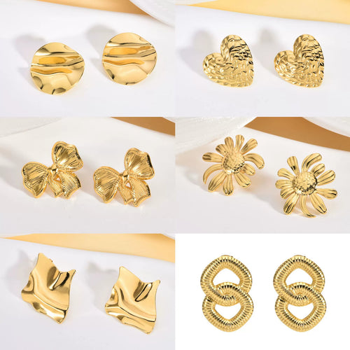 304 Stainless Steel Oil-Pressed Stud Earrings — Retro Irregular Geometric