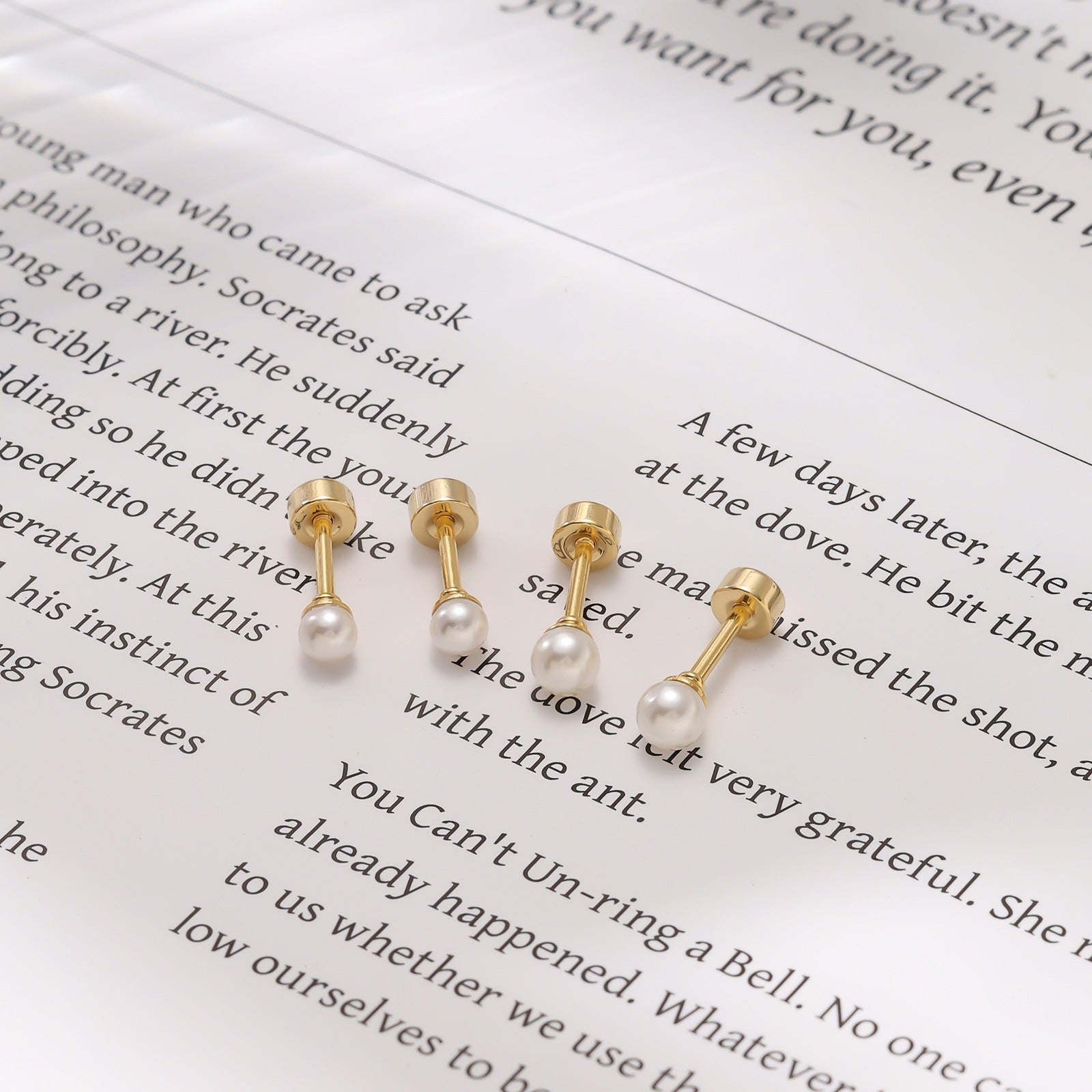 Mini Pearl Screw 304 Stainless Steel Stud Earrings — Real Gold Plated