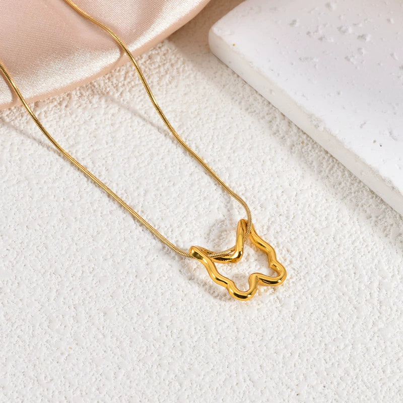 Hollow Butterfly Heart Pendant Necklace — Titanium Steel Choker