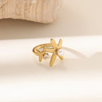 French Vintage Diamond Ring — Titanium Steel Open Band Gemstone