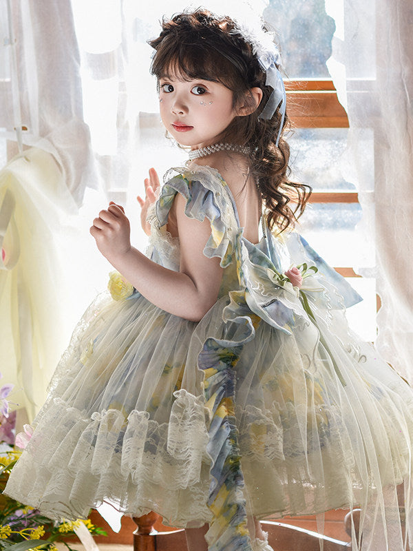 Girls Summer Wizard of Oz Lolita Princess Dress — Fluffy Puff Sleeveless Party Gown for Kids