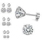 4-Prong Zirconia Stud Earrings — Titanium Steel Spiral Round Ear Cuff
