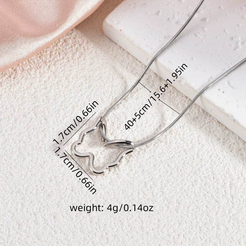 Hollow Butterfly Heart Pendant Necklace — Titanium Steel Choker