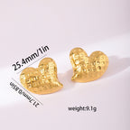 Heart Embossed Stud Earrings — 304 Stainless Steel Vintage