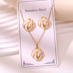 Enamel Stud Earrings & Necklace Set — 304 Stainless Steel Gold Plated