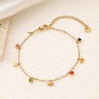 Colorful Zirconia Star Moon Heart Clover Bracelet — 18K Gold Plated Titanium Steel