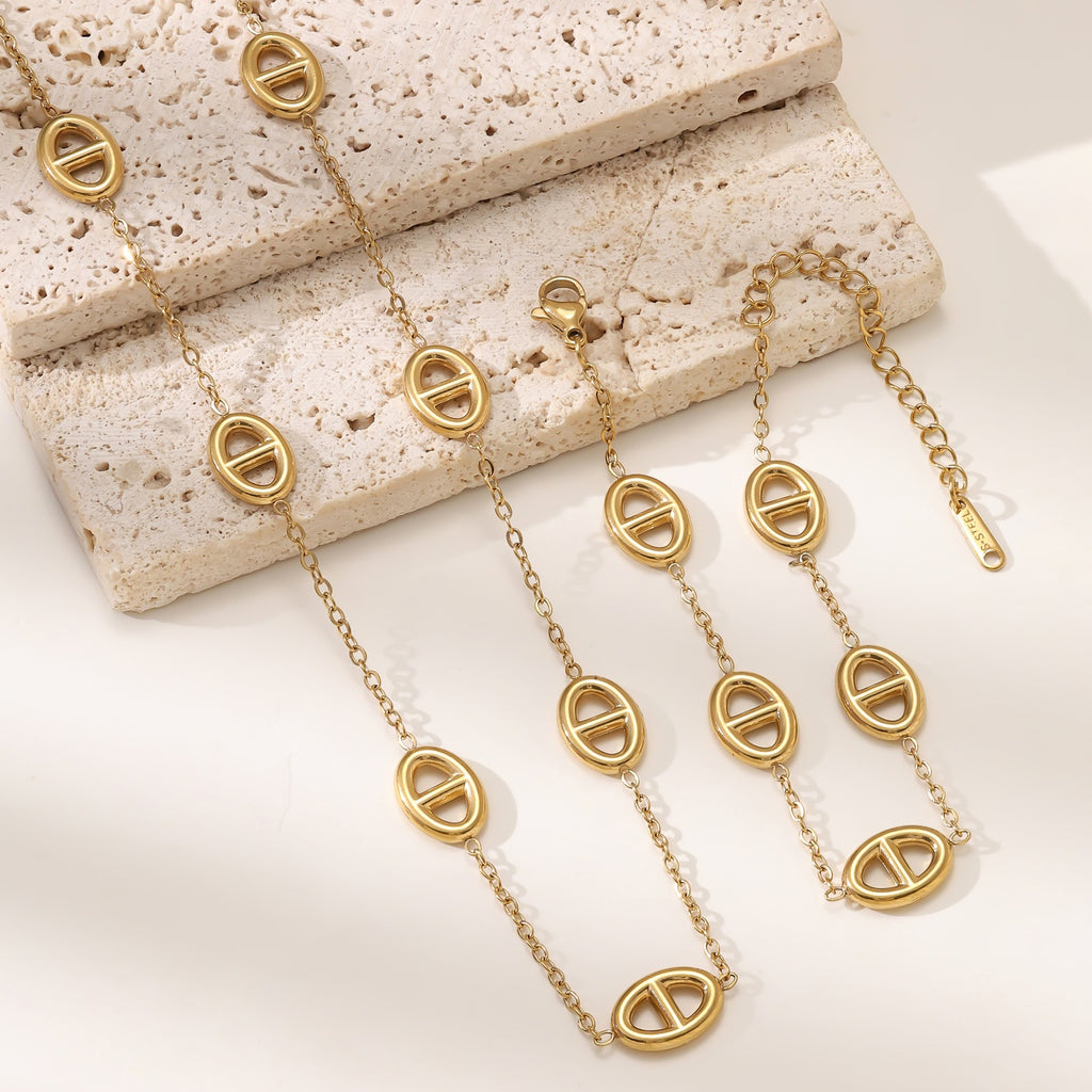Titanium Steel Bracelet & Necklace Set — 18K Gold Plated Stainless Steel
