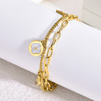 Four-Leaf Clover White Shell Bracelet — 18K Gold Plated Titanium Steel