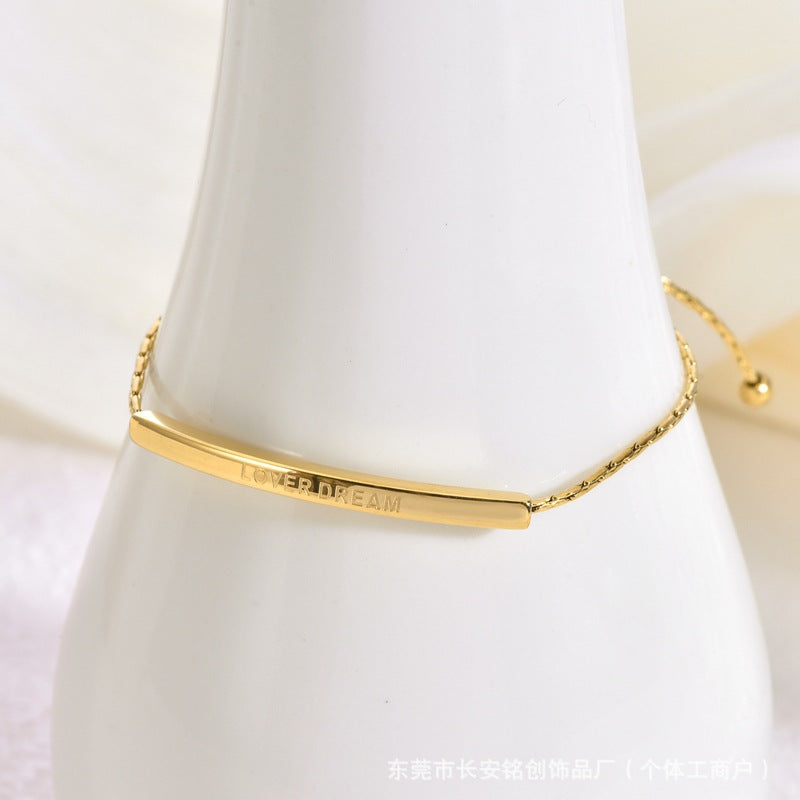 Minimalist Titanium Steel Gold Bent Tube Sliding Bracelet — Adjustable