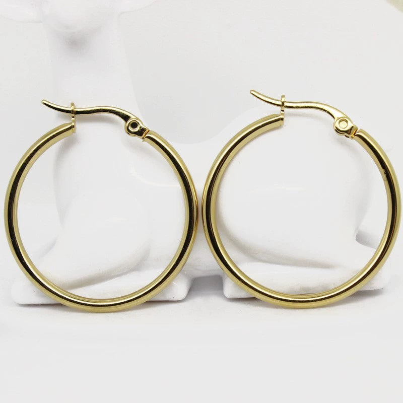 Classic Round Hoop Earrings — Stainless Steel Fashion Unisex Ear Cuff