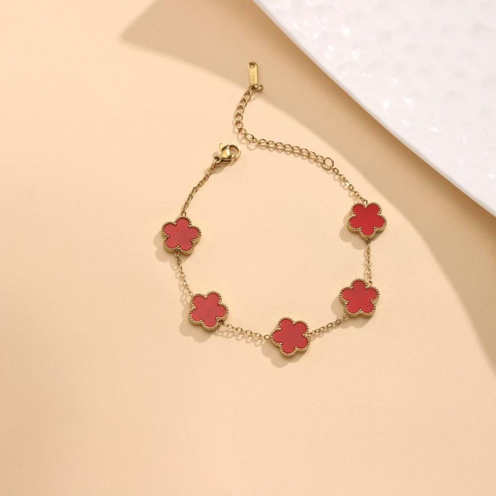 Five-Leaf Clover Stainless Steel Bracelet — 18K Gold Plated