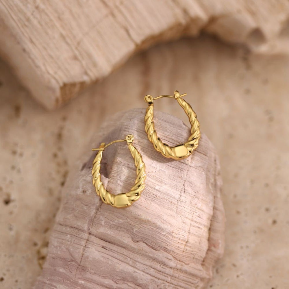 Geometric Hammered Irregular Stainless Steel Earrings — Minimalist