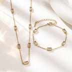 Geometric Rectangle Zirconia 304 Stainless Steel Jewelry Set — Retro Choker Style