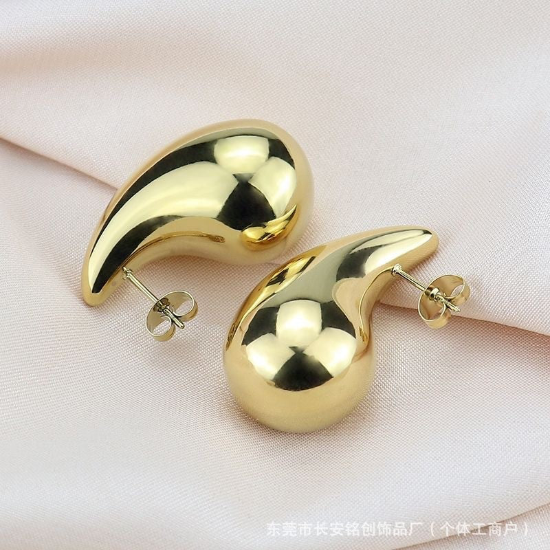 Solid Teardrop Stainless Steel Stud Earrings — Gold Plated