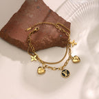 18K Gold Plated White Shell Clover Heart Flower Bracelet — Titanium Steel