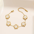 Five-Leaf Flower White Shell Bracelet — 18K Gold Plated Stainless Steel