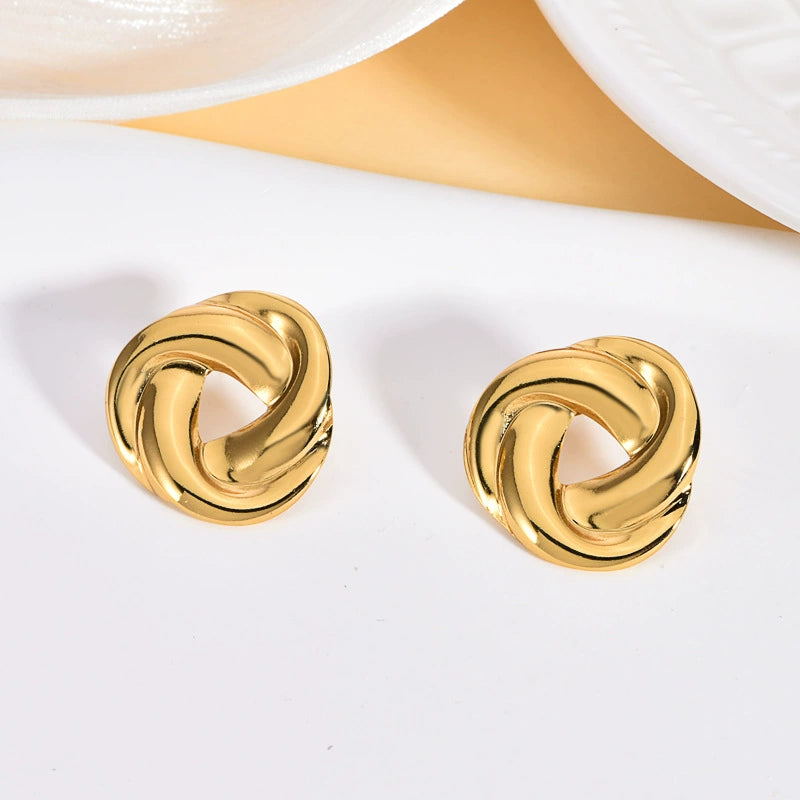 304 Stainless Steel Oil-Pressed Stud Earrings — Retro Irregular Geometric