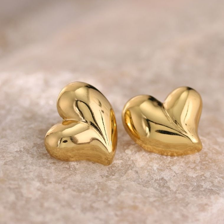 Heart Embossed Stud Earrings — 304 Stainless Steel Vintage