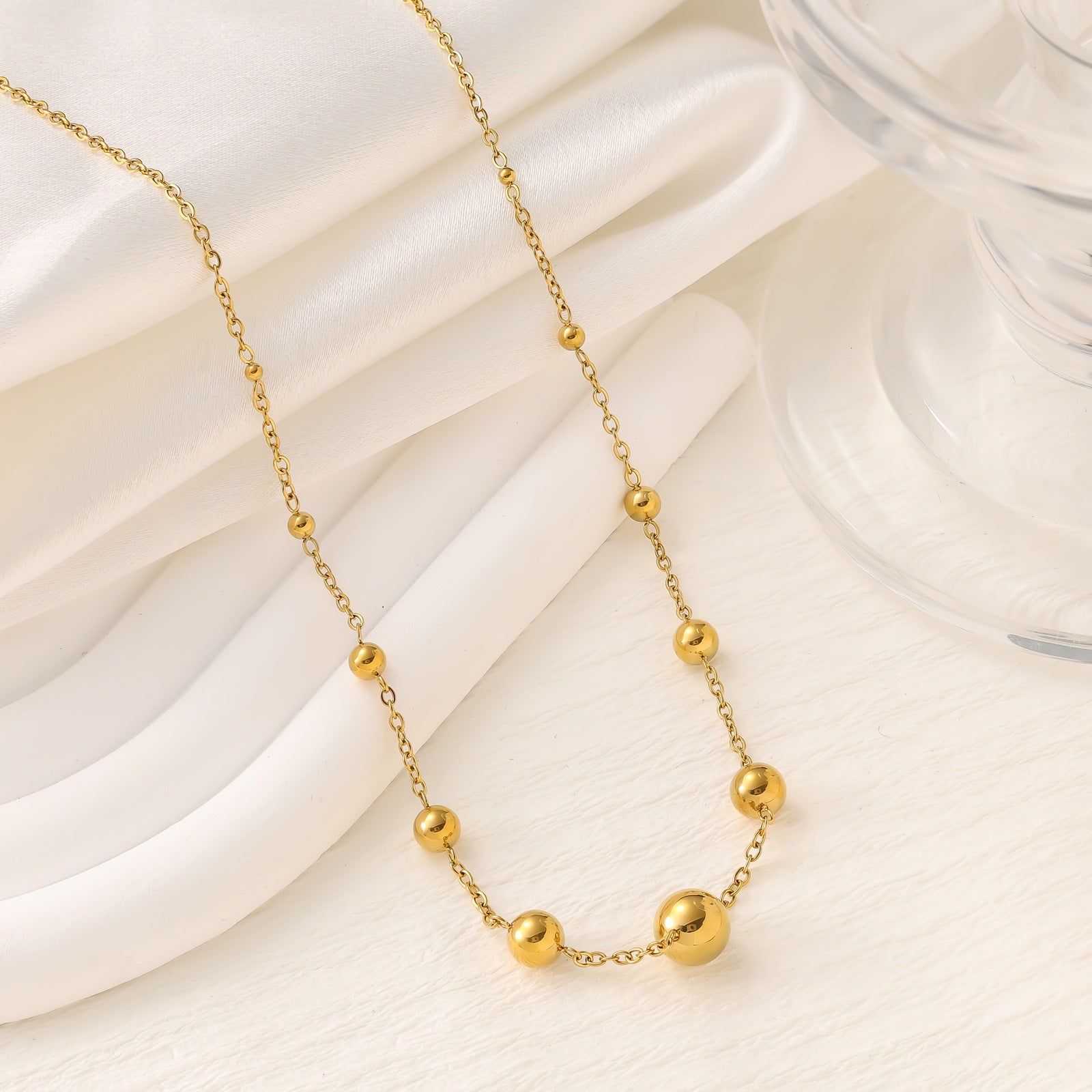Round Bead Bracelet & Necklace Set — 18K Gold Plated Stainless Steel